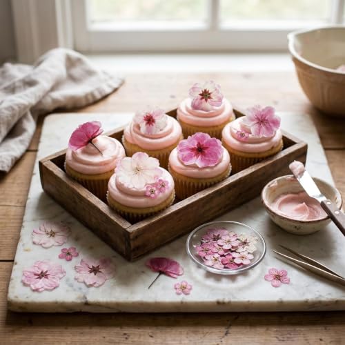 50PCS Pink Flower Cake Decorations - Natural Sakura Toppers