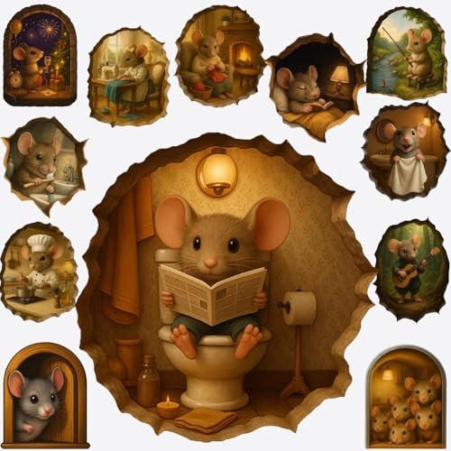 36Pcs 3D Mouse Hole Wall Decal Stickers - Waterproof Vinyl Mouse Art Set