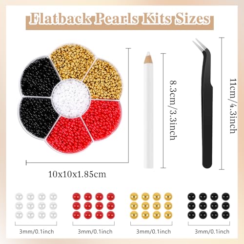 BOUBONI 6800 Pcs Flatback Pearls Kit 3mm Half Round Pearls for Crafts