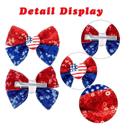 Hmxpls 4th of July Patriotic Hair Bow Clips - Sequin Red White and Blue