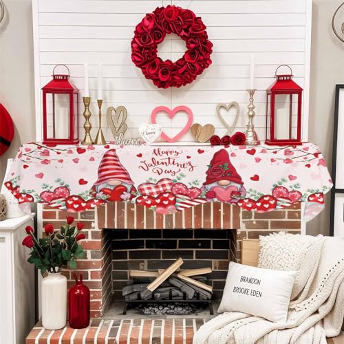 Valentine's Day Gnome Mantel Scarf 70x17in Fireplace Decor Runner