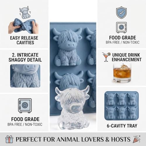 Highland Cow Ice Cube Mold – 6-Cavity Silicone Tray for Drinks