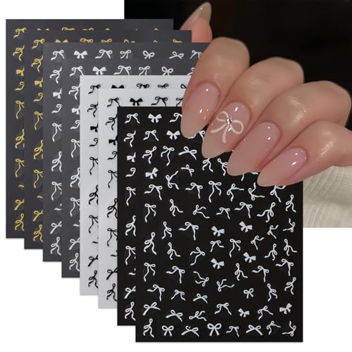 8 Sheets 3D Colorful Bow Nail Art Stickers Self-Adhesive Bow-Knot Decals