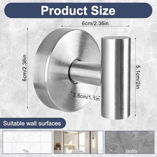 Silver Heavy Duty Suction Cup Hooks 4 Pack - No-Drill Bathroom Towel Holders