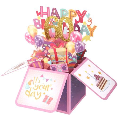 Gosknor 60th Birthday Pop Up Card - 3D Multicolored Boxed Card with Envelope