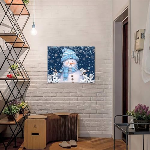 Navy Blue Snowman Wall Art Canvas Framed Winter Christmas Decor 20x24 inches - Variation of Christmassho4053