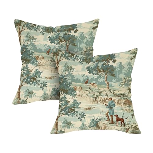 Fjfz French Country 18x18 Inch Decorative Throw Pillow Covers Set of 2 - Cotton Linen