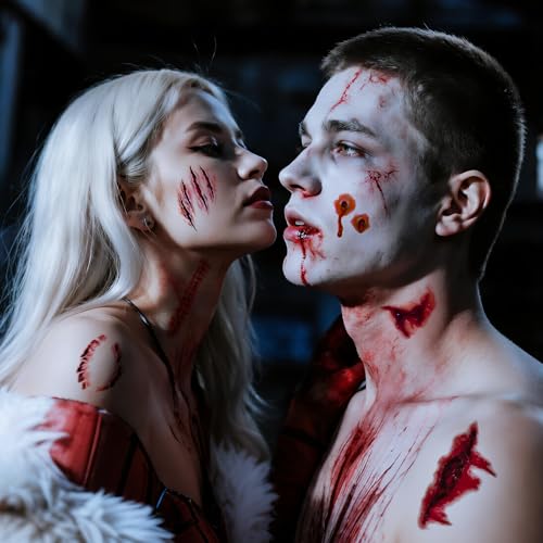 BESTOCEAN 18-Piece Fake Scar Temporary Tattoos for Halloween Zombie Makeup