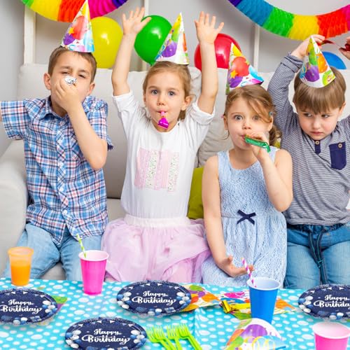 20pcs Blue and Silver Happy Birthday Paper Plates, 9 Inch Disposable Plates