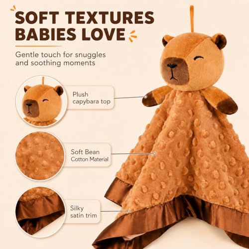 Capybara Baby Security Blanket - 17"x17" Plush Lovey for Infants