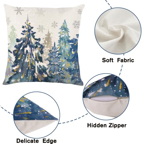 Heirloom Haven 4-Pack Christmas Pillow Covers 18x18in Blue Oil Painting Holiday Decor