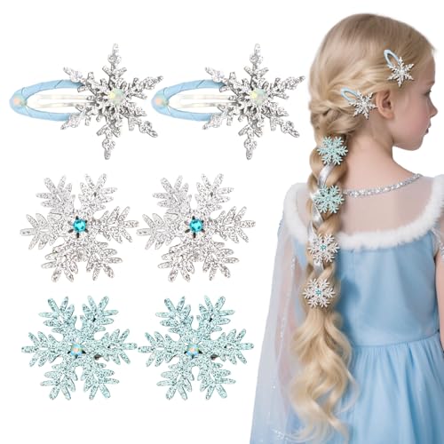 WHAVEL 6PCS Snowflake Hair Clips Blue White Christmas Hair Accessories