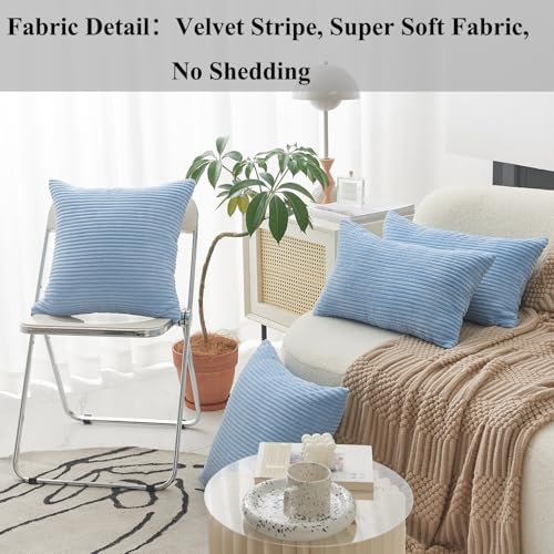 12x20 Baby Boy Blue Striped Corduroy Pillow Cover for Couch