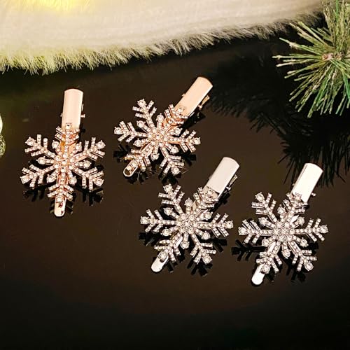 Soochat Rhinestone Snowflake Hair Clips Sparkly Silver Hair Barrettes