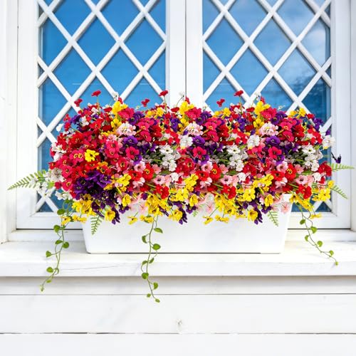 24 Pcs UV Resistant Faux Flowers - Realistic Outdoor Plants