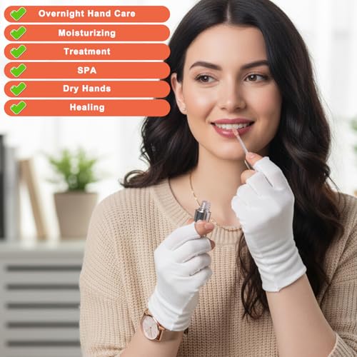 HJZHII 6 Pairs White Cotton Fingerless Moisturizing Gloves for Dry Hands Eczema