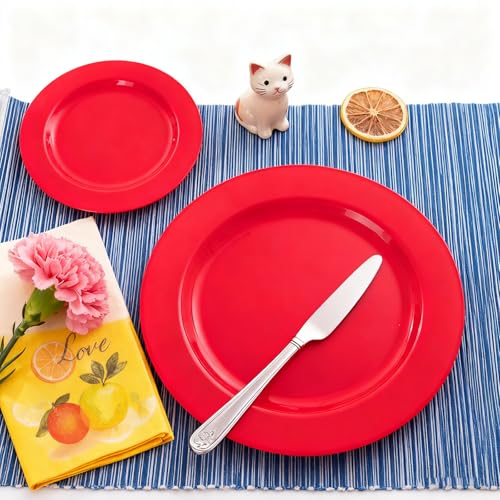 Red Disposable Plastic Plates for Party - 50 Pack Heavy Duty Dinner & Dessert