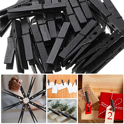 Marsui 4 Inch Wooden Clothespins 200 Pcs Black Heavy Duty Clothes Pins