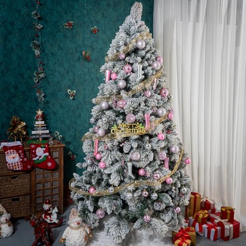 Pink and Silver Christmas Balls Ornament Set - 100 Shatterproof Plastic Decor with Tree Topper & Snowflakes