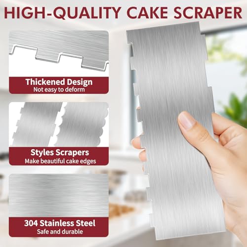 Stainless Steel Cake Scraper 2 Pack - 8.7 Inch Double Sided Stripe Comb