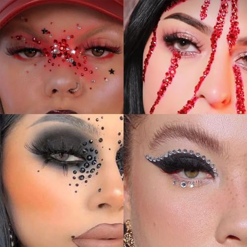 NOOEPC Red and Black Self-Adhesive Face Gems for Halloween Makeup