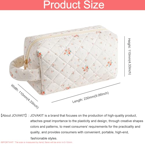 JOVAKIT Floral Travel Makeup Bag with Handle - Beige Toiletry Organizer