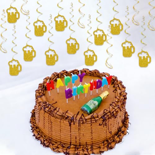Beer Party Decorations - Gold Glitter Hanging Swirls & Streamers
