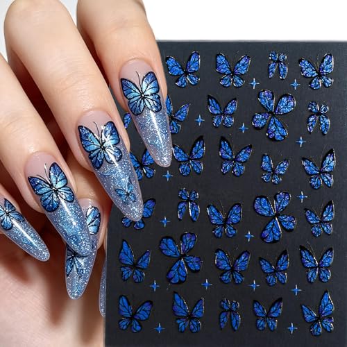 5D Holographic Butterfly Nail Stickers 3 Sheets Embossed Decals