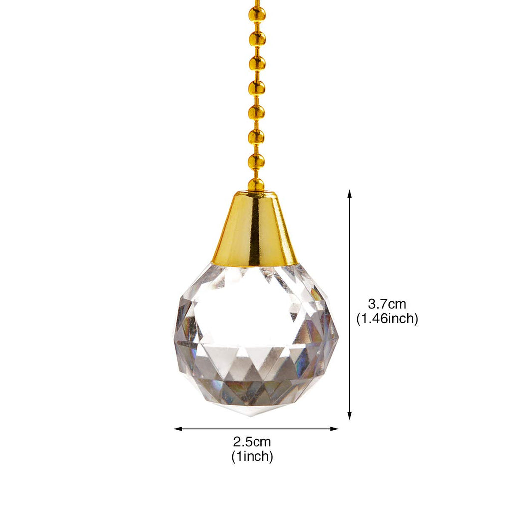 Saim Ceiling Fan Pull Chain Pulls Extenders Decorative Ornaments for Light Fan with 12 Inch Brass Chains and Acrylic Pendant Decor, Pack of 2