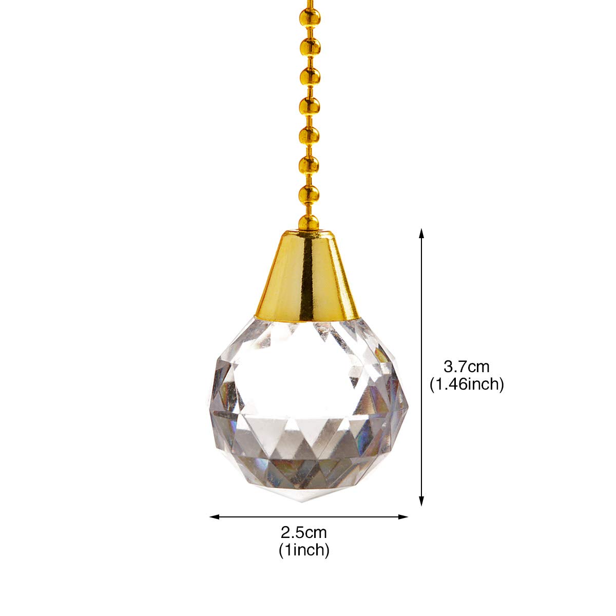 Saim Ceiling Fan Pull Chain Pulls Extenders Decorative Ornaments for Light Fan with 12 Inch Brass Chains and Acrylic Pendant Decor, Pack of 2
