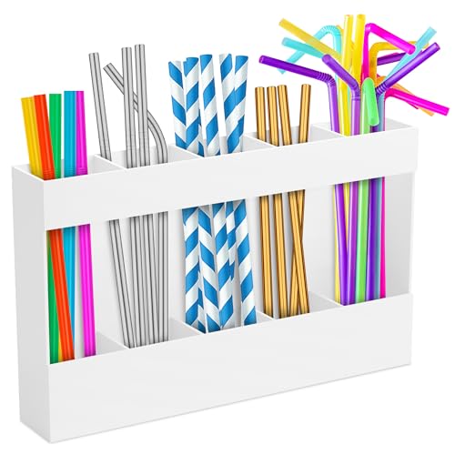 VIKROM Peel and Stick Straw Holder for Cabinet Door, 9.5 Inch White