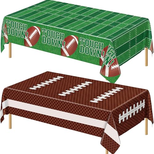 Football Party Tablecloths - 2 Pack Disposable Plastic Table Covers 108x54"