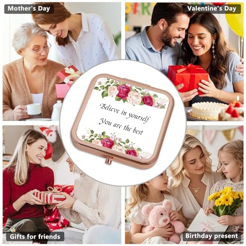 Small Rose Gold Compact Mirror 1X/2X Double-Sided Pocket Mirror