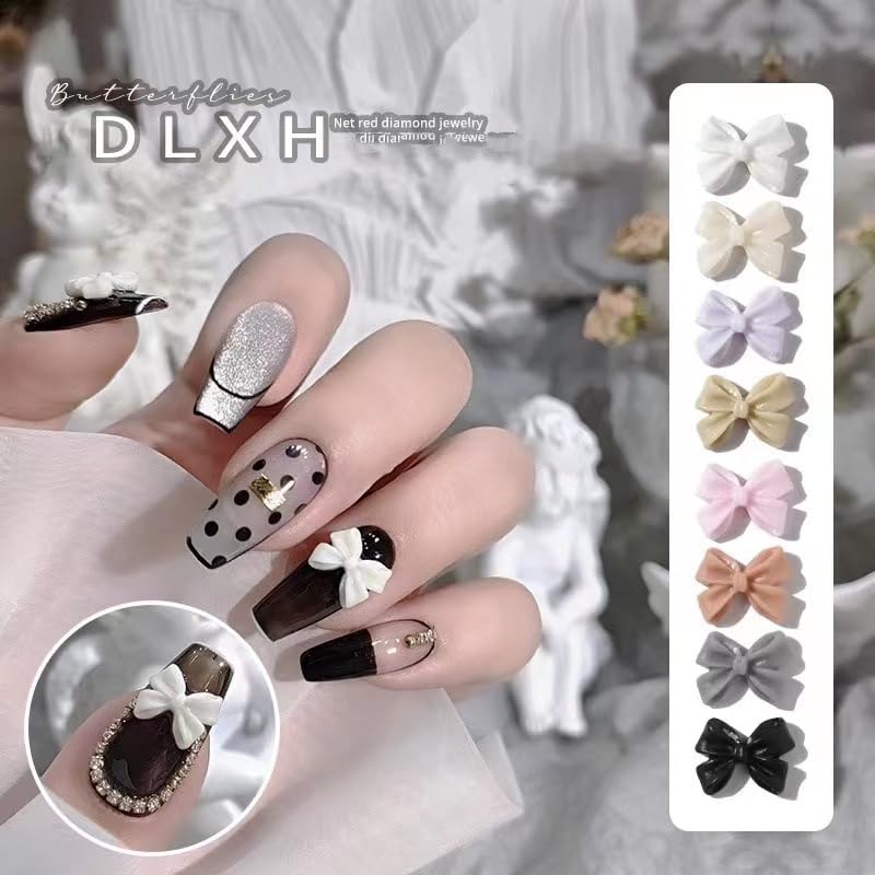 COOSLIM 120PCS 3D Colorful Bow Nail Charms Resin Bowknot Nail Rhinestones