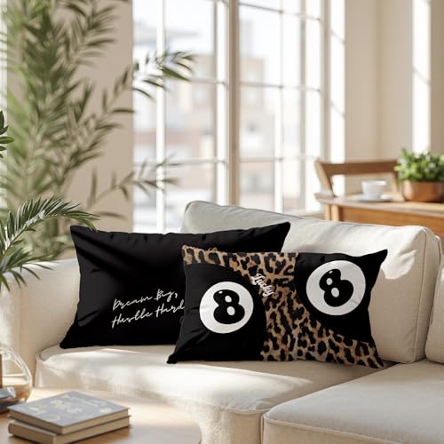 Y2K 8 Ball Throw Pillow Covers Set of 2 - Leopard Print & Pink Bow