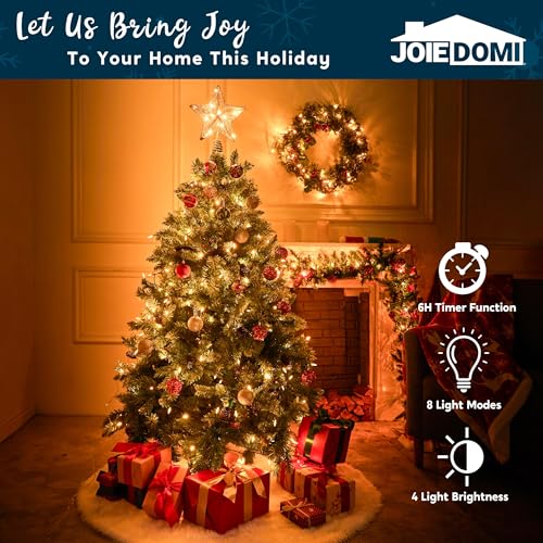 9.5-Inch Gold Christmas Tree Topper with 20 LED Warm White Lights and Remote Control
