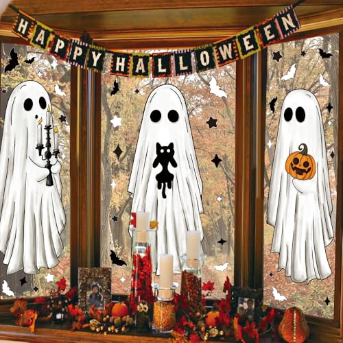 Halloween Ghost Window Clings - Large Ghosts Decoration Sheets for Windows & Mirrors - Heirloom Haven