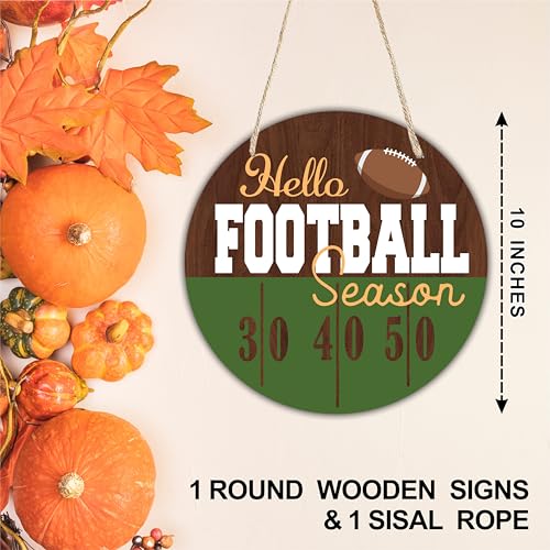 Football Welcome Wooden Sign - 10-Inch Round Hanging Wall Decor