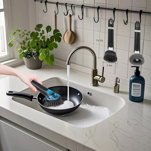 Durable Kitchen Cleaning Brush with Soap Dispenser - 2-Pack