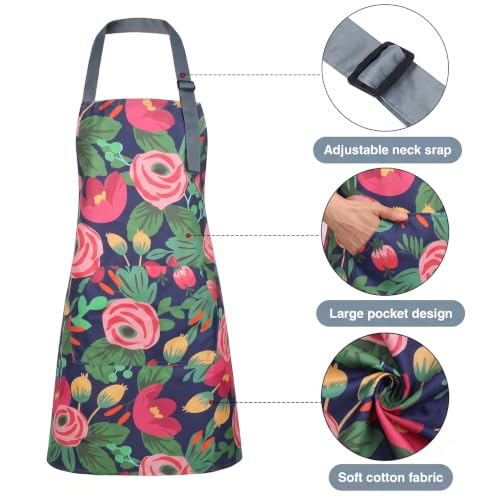 BOUMUSOE 3-Pack Floral Aprons for Women with Pocket - Red, Pink, Yellow