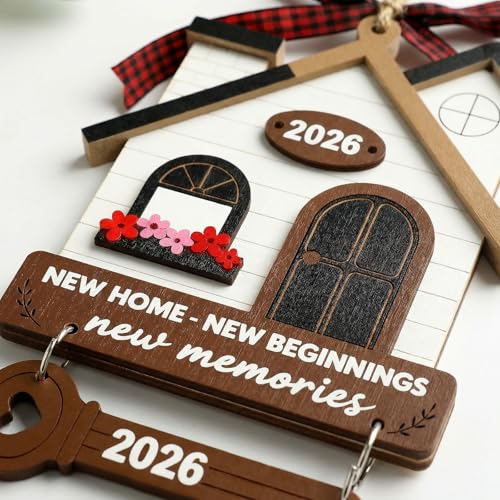 New Home Wooden Ornament with House & Key Design - Housewarming Gift