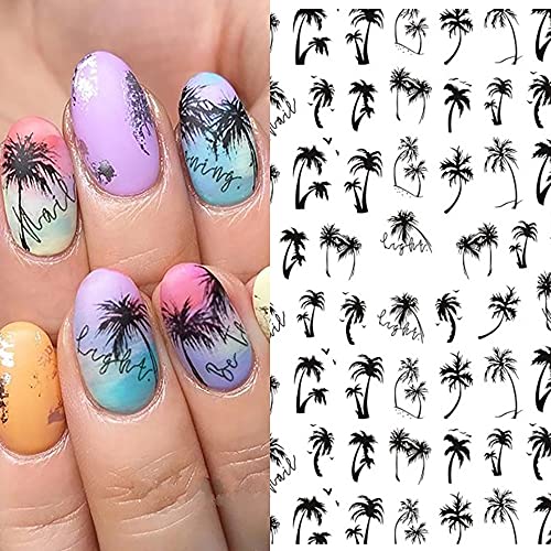Black Palm Tree Nail Stickers 4PCS Summer Beach Nail Decals