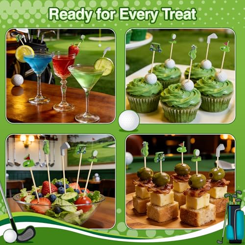 Golf Themed Cocktail Picks - 100 Pack 4.7" Bamboo Appetizer Skewers