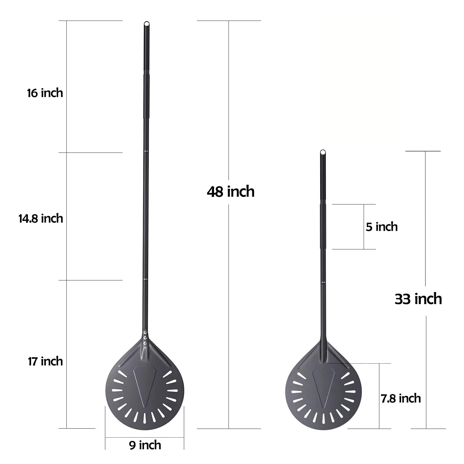 NUTUNI 12 Inch + 9 Inch Pizza Peel Set, Perforated Pizza Turning Peel, 12" x 14" Professional Aluminum Pizza Paddle for Homemade Pizza, Pizza Oven Accessories