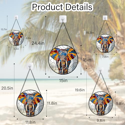 15-Inch Stained Glass Elephant Window Suncatcher - Silver, Gift for Women