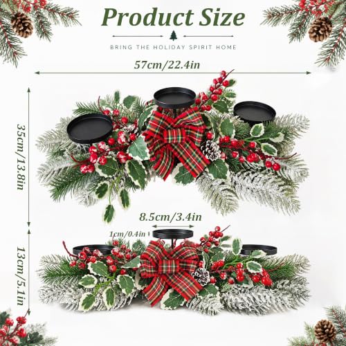 24 Inch Christmas Centerpiece with Candles, Pine Sprigs & Faux Snow