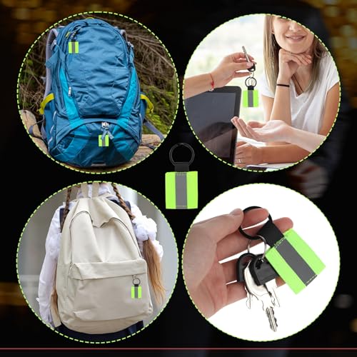 12 Pcs Reflective Keychain Tags, Bright Zipper Pulls Nylon Reflectors Tags for Safety Bag Backpack Pendant Glow In Dark Keychain Bag Charms for Kids Adults Dog Collar Zippers Decorations