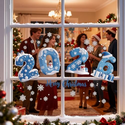 2026 Style1 Christmas Window Decals Snowman Snowflakes Holiday Stickers for New Year Shop Display