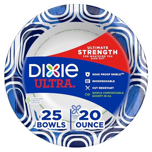Dixie Ultra 20oz Paper Bowls - 25 Count, Soak Proof & Compostable