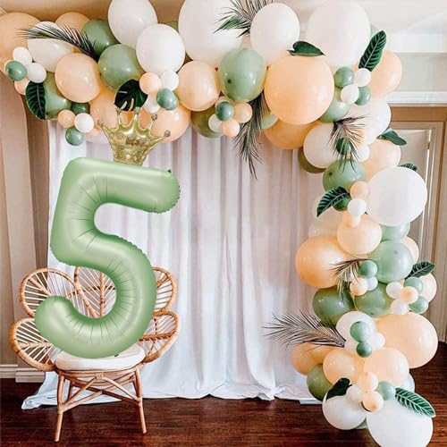 40 Inch Olive Green Number 4 Crown Balloon Set for 4th Birthday